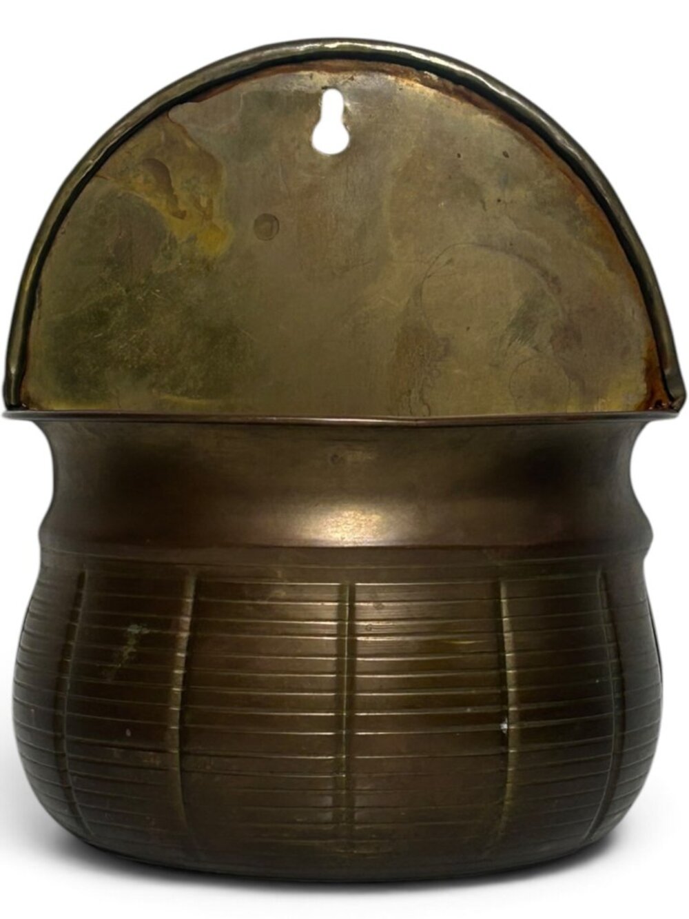 Vintage Brass Wall Pocket Planter Cauldron Ribbed India Hanging 8 In Pre-Owned